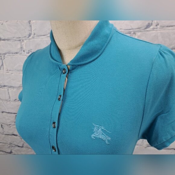 Burberry Women's Polo Shirt Equestrian Knight Check Placket Rib Collar Small - Picture 1 of 16